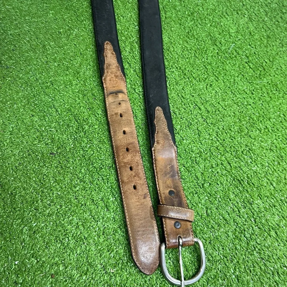 Vintage Silver Creek Leather Belt Size 42 Western Black Brown‎ Silver Buckle